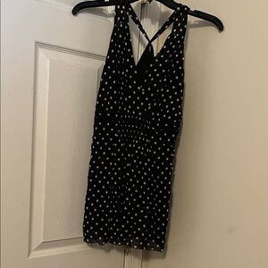 Polka Dot Sleeveless Blouse - Black and White